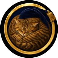 CATENAP logo: Ambrose curled asleep in a gold coin ring